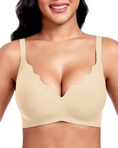 vinfact plunge jelly bras for women no underwire wireless lift v bra full coverage seamless t shirt everyday sleep bra skin l
